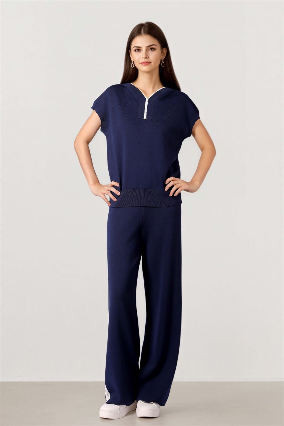 Navy Blue Hoodie With Pearls