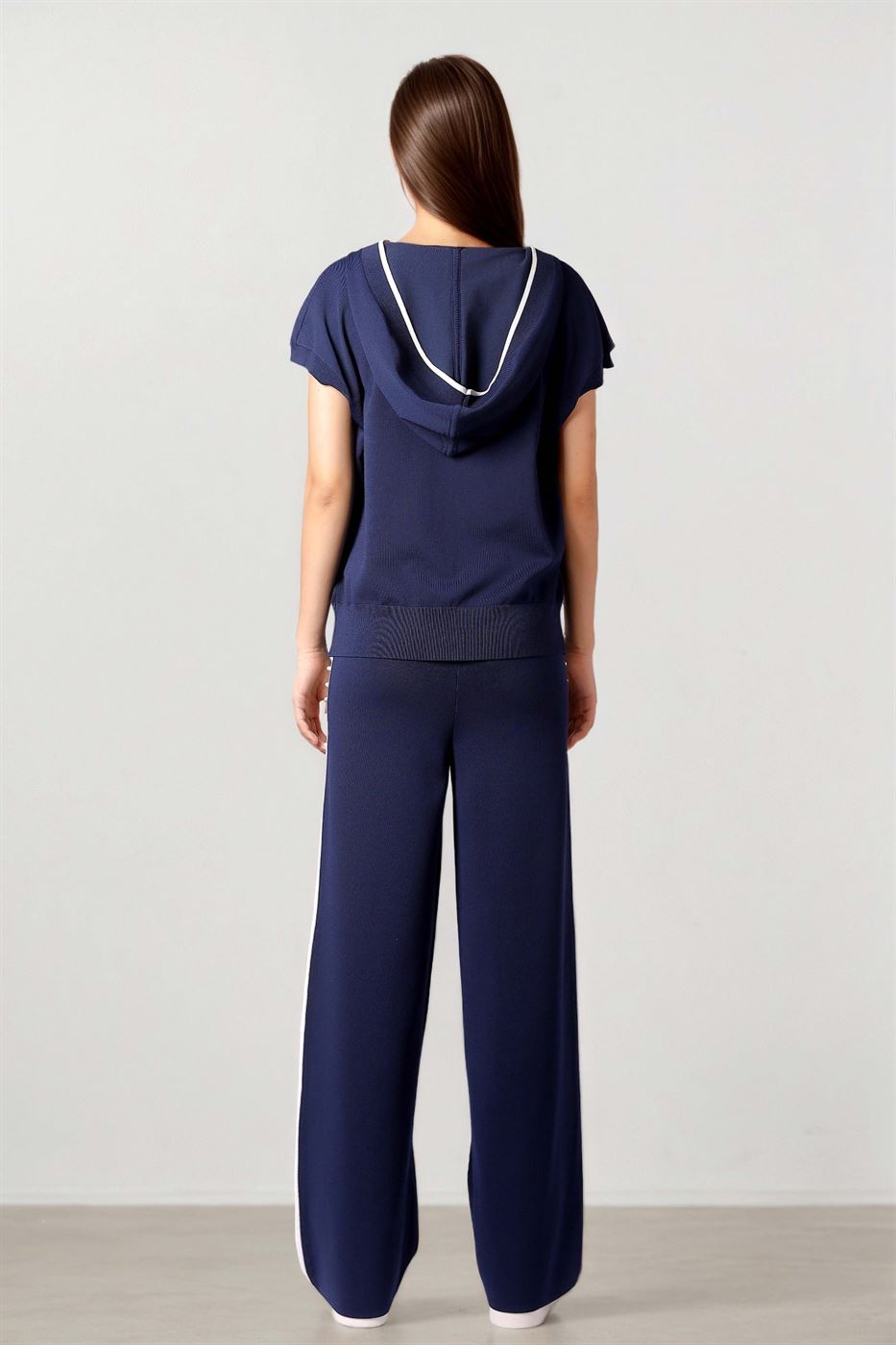 Navy Blue Hoodie With Pearls