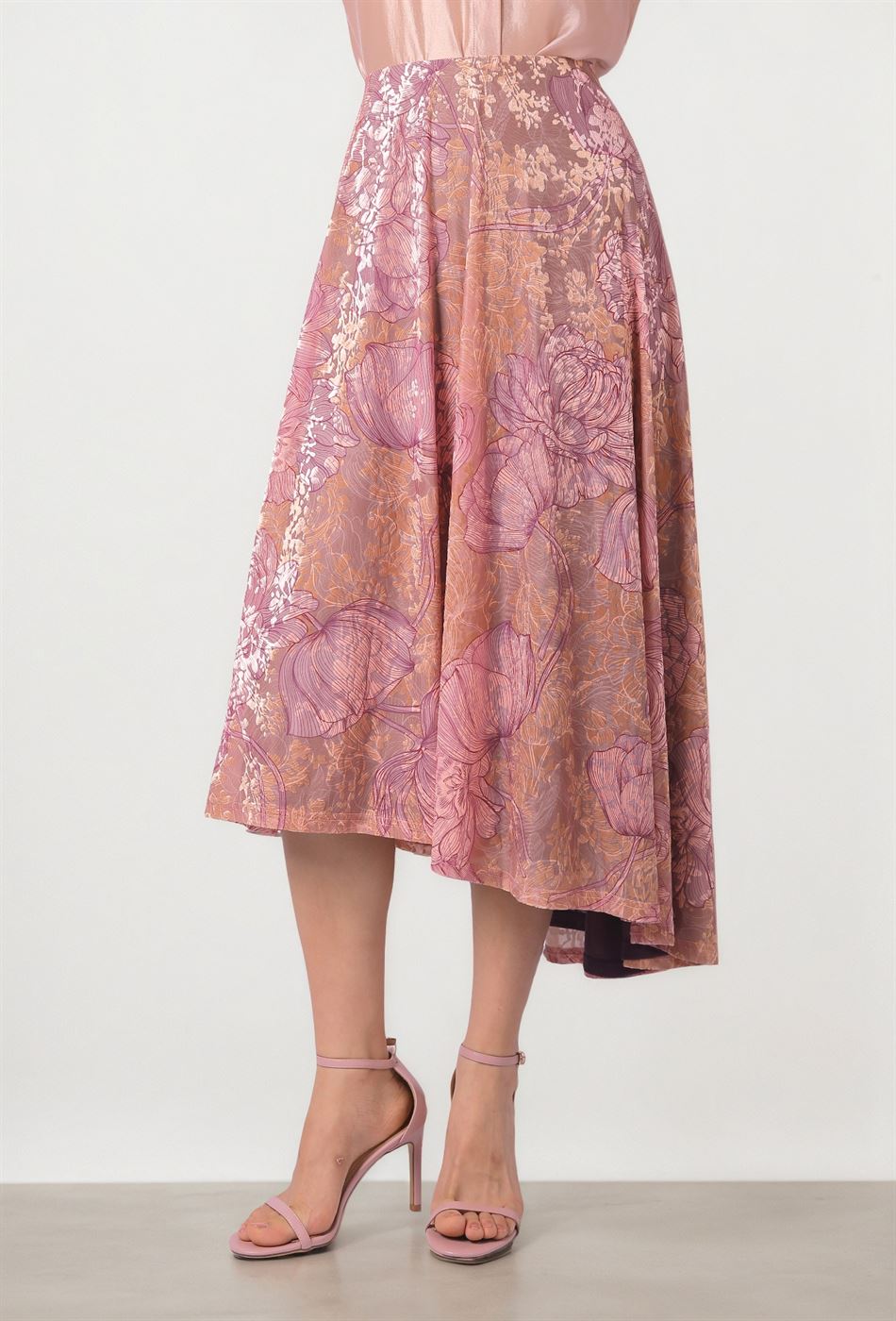 Asymmetrical Hem Velvet Skirt
