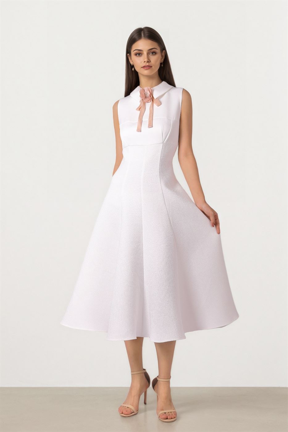 Tweed & Crepe Midi Dress