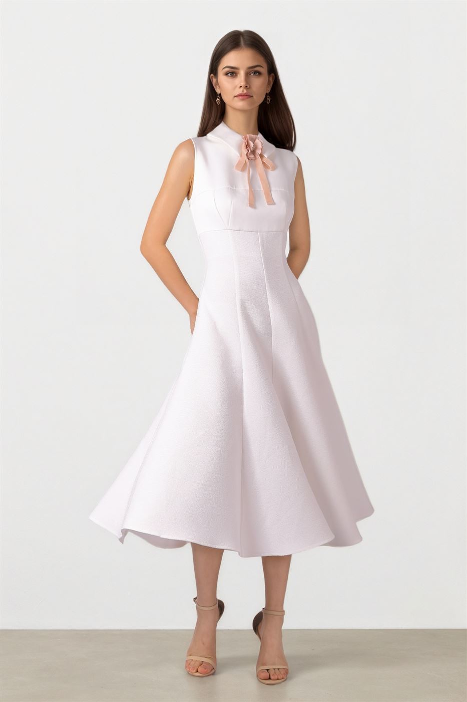 Tweed & Crepe Midi Dress