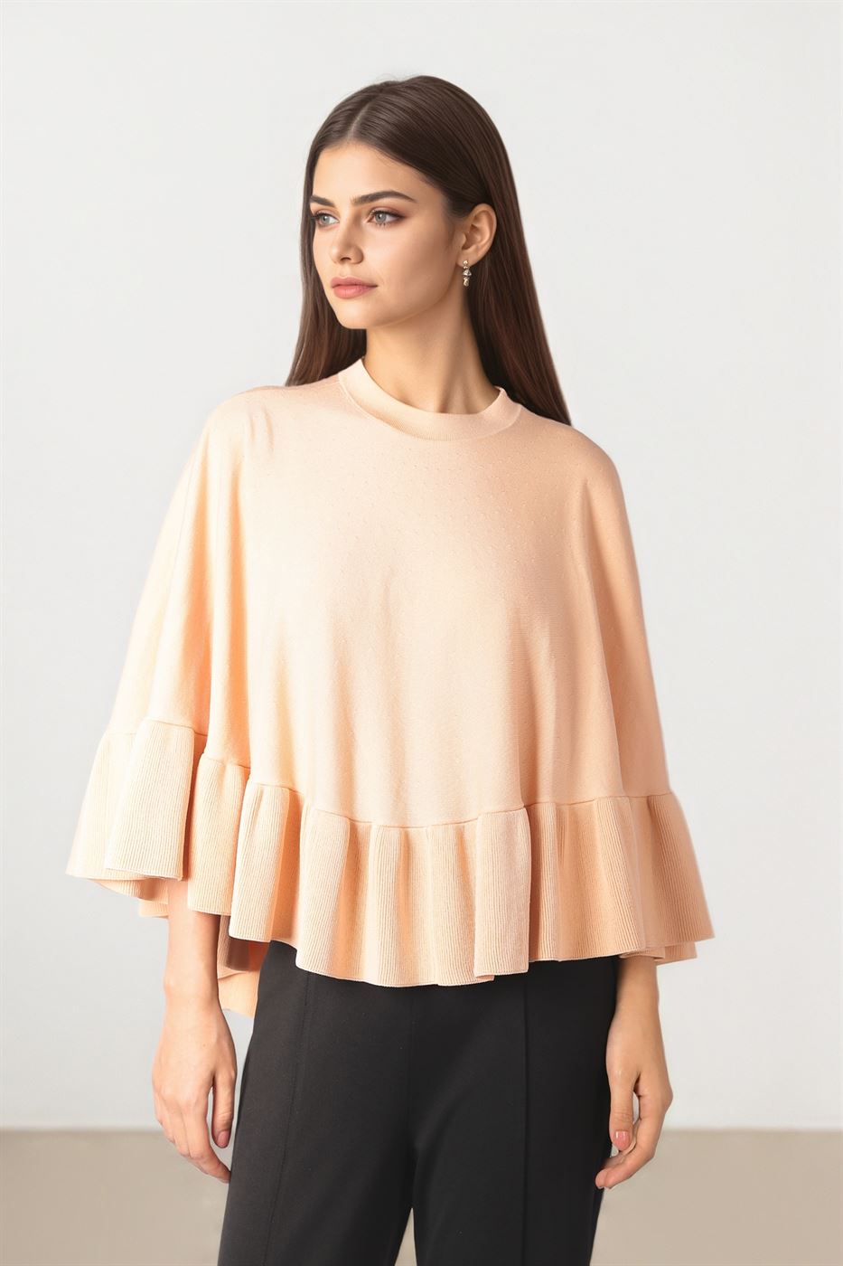 Ruffled Elegance Knit Cape