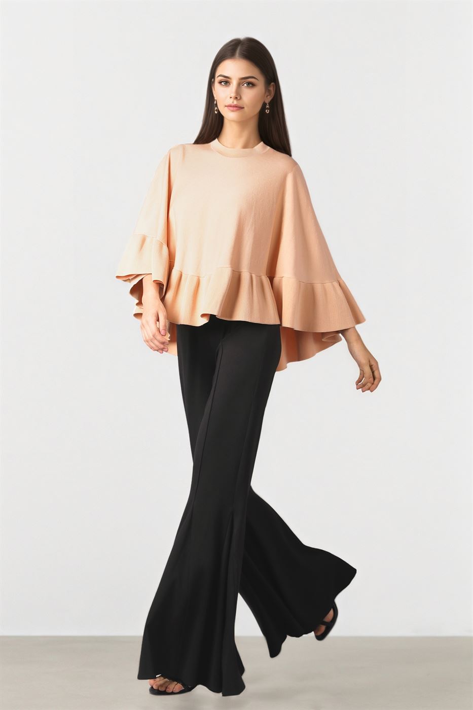 Ruffled Elegance Knit Cape