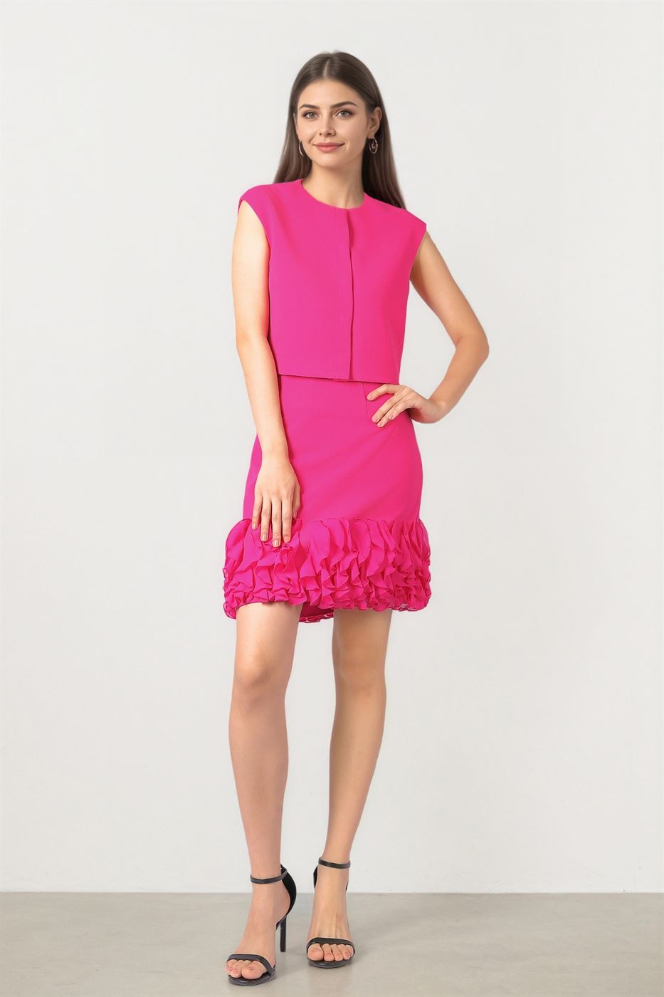 FUSCHIA ROUNDED NECKLINE VEST