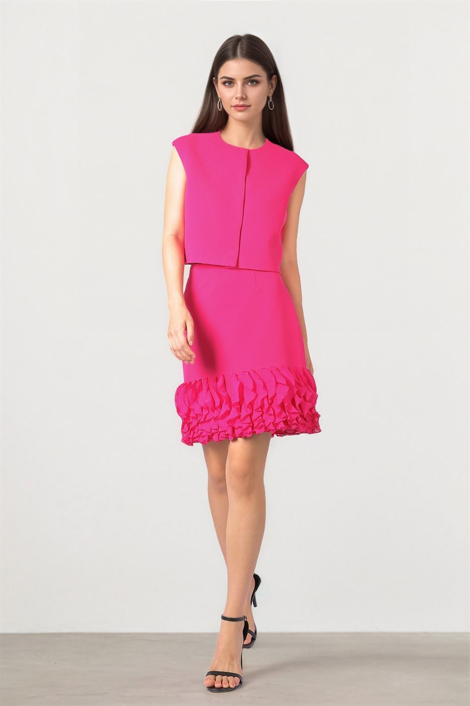 FUSCHIA ROUNDED NECKLINE VEST