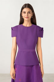 Fitted Peplum Top in Purple Crepe