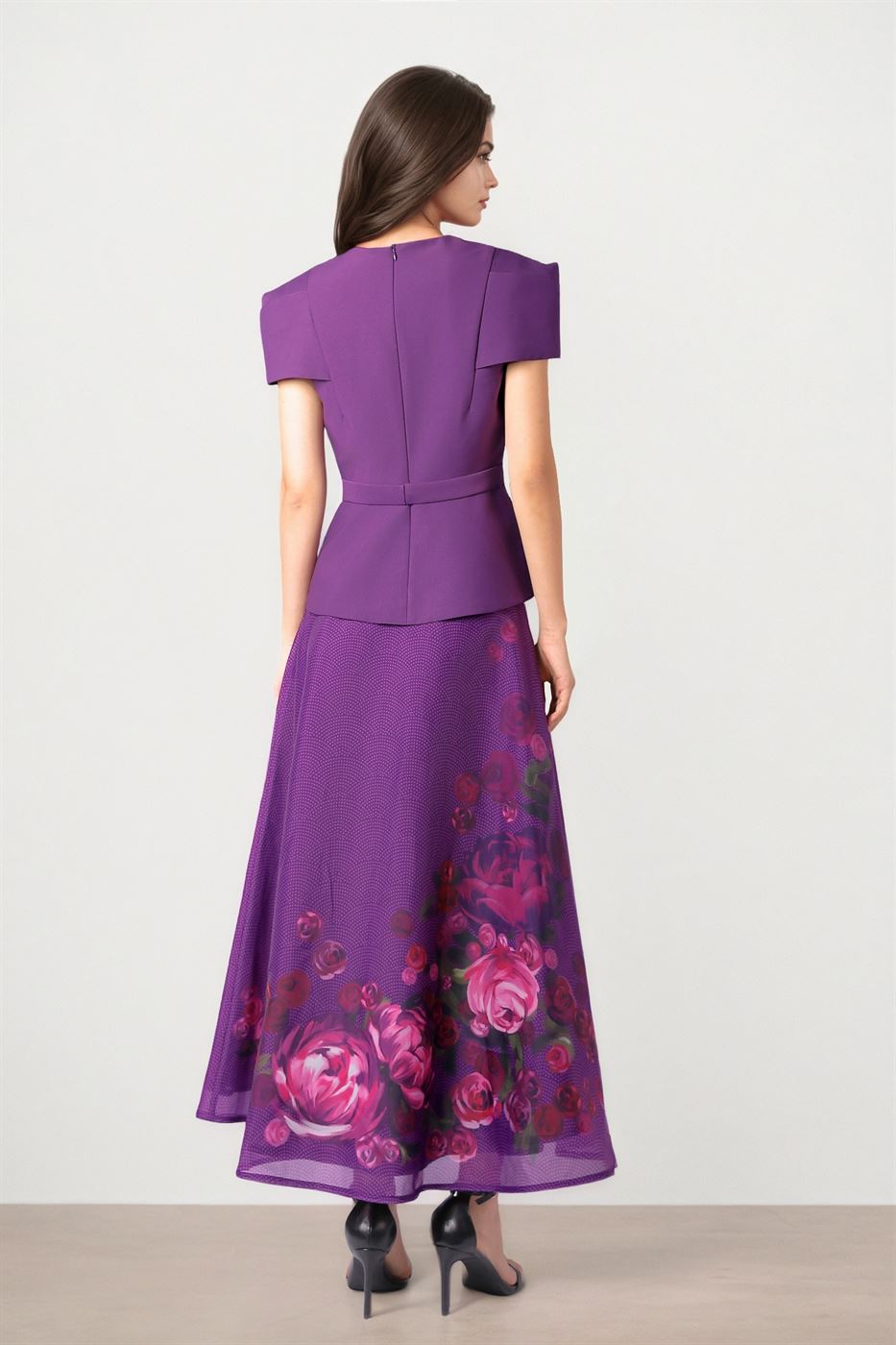 Fitted Peplum Top in Purple Crepe