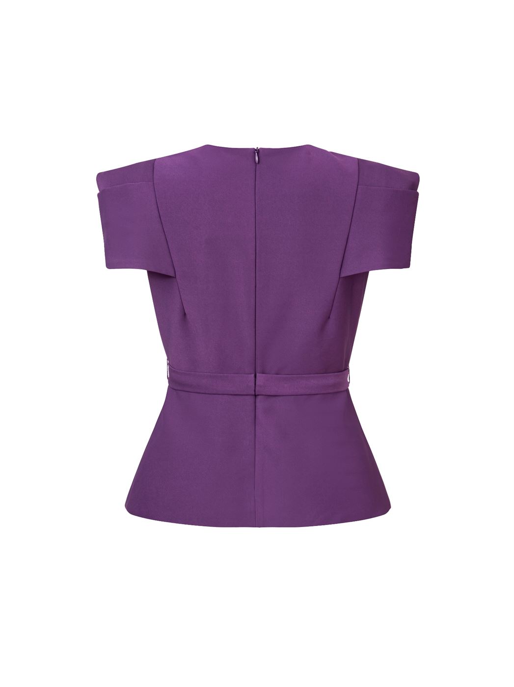 Fitted Peplum Top in Purple Crepe