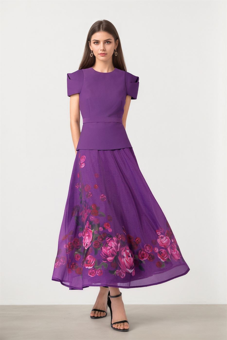 Printed Organza A-Line Skirt