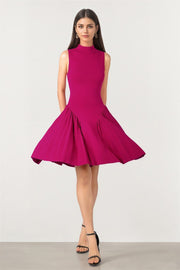 Burgundy Knit Dress with Pleats