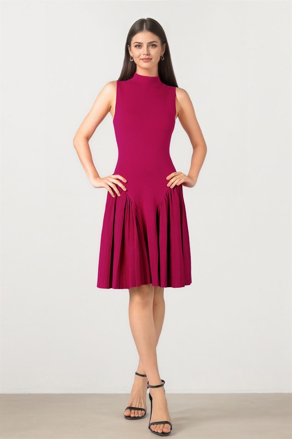 Burgundy Knit Dress with Pleats
