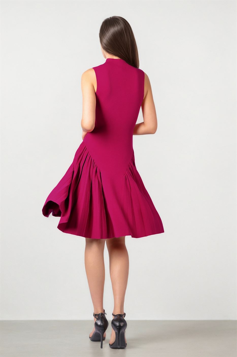 Burgundy Knit Dress with Pleats