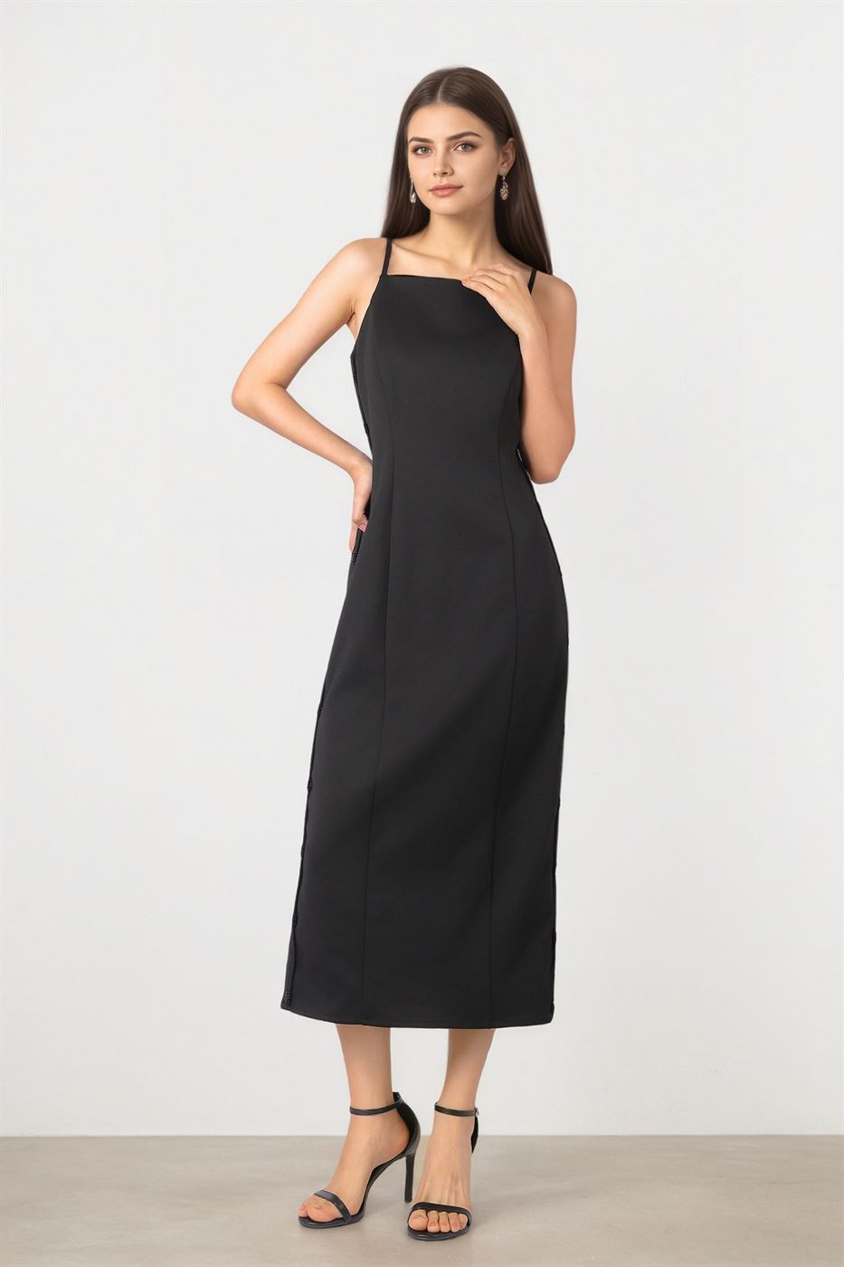 Crepe Dress with Piped Side Detail