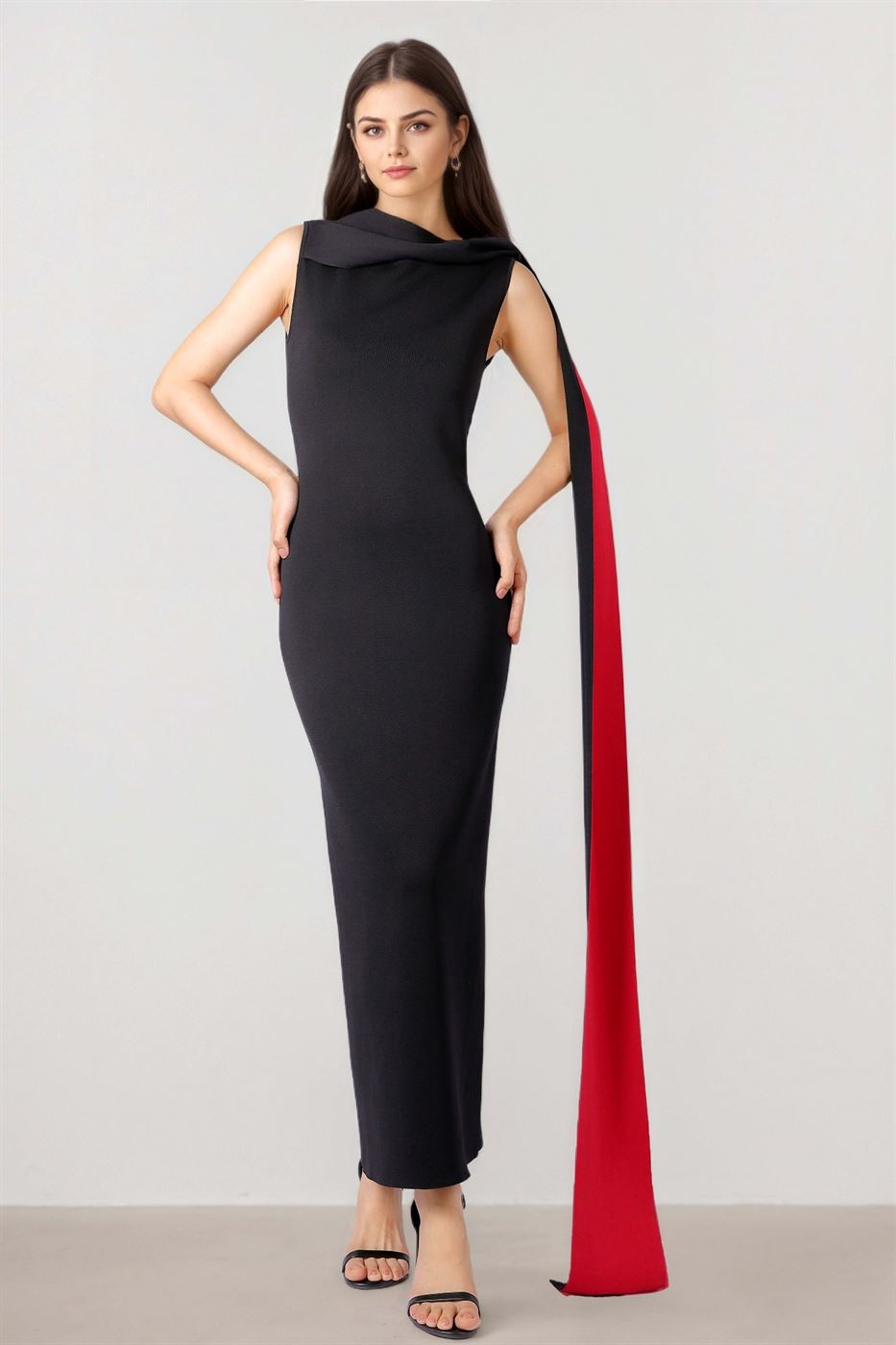 Knit Dress with Shoulder Scarf