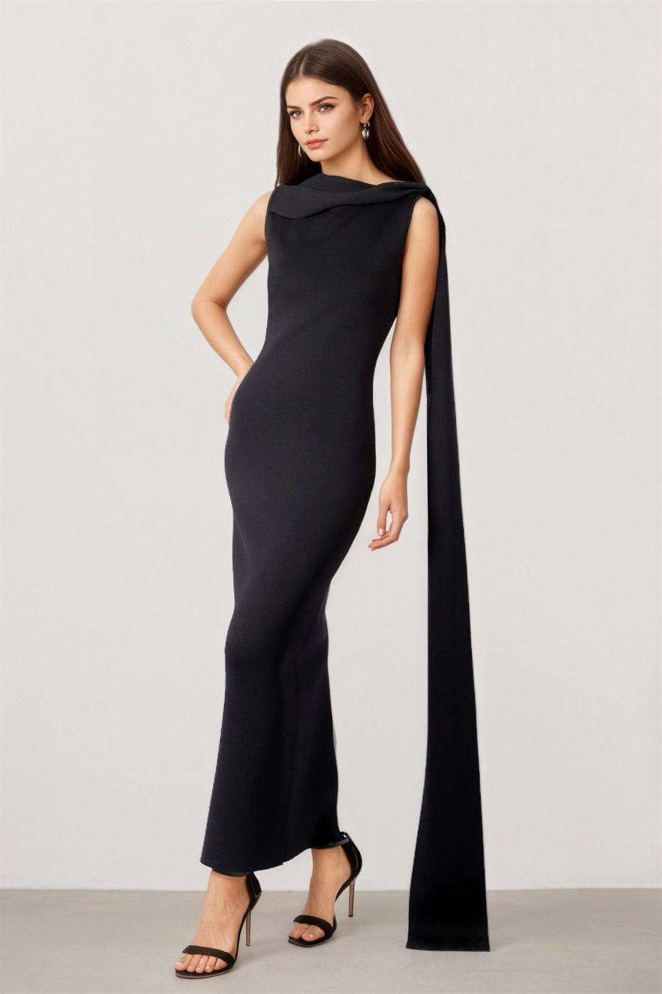 Knit Dress with Shoulder Scarf