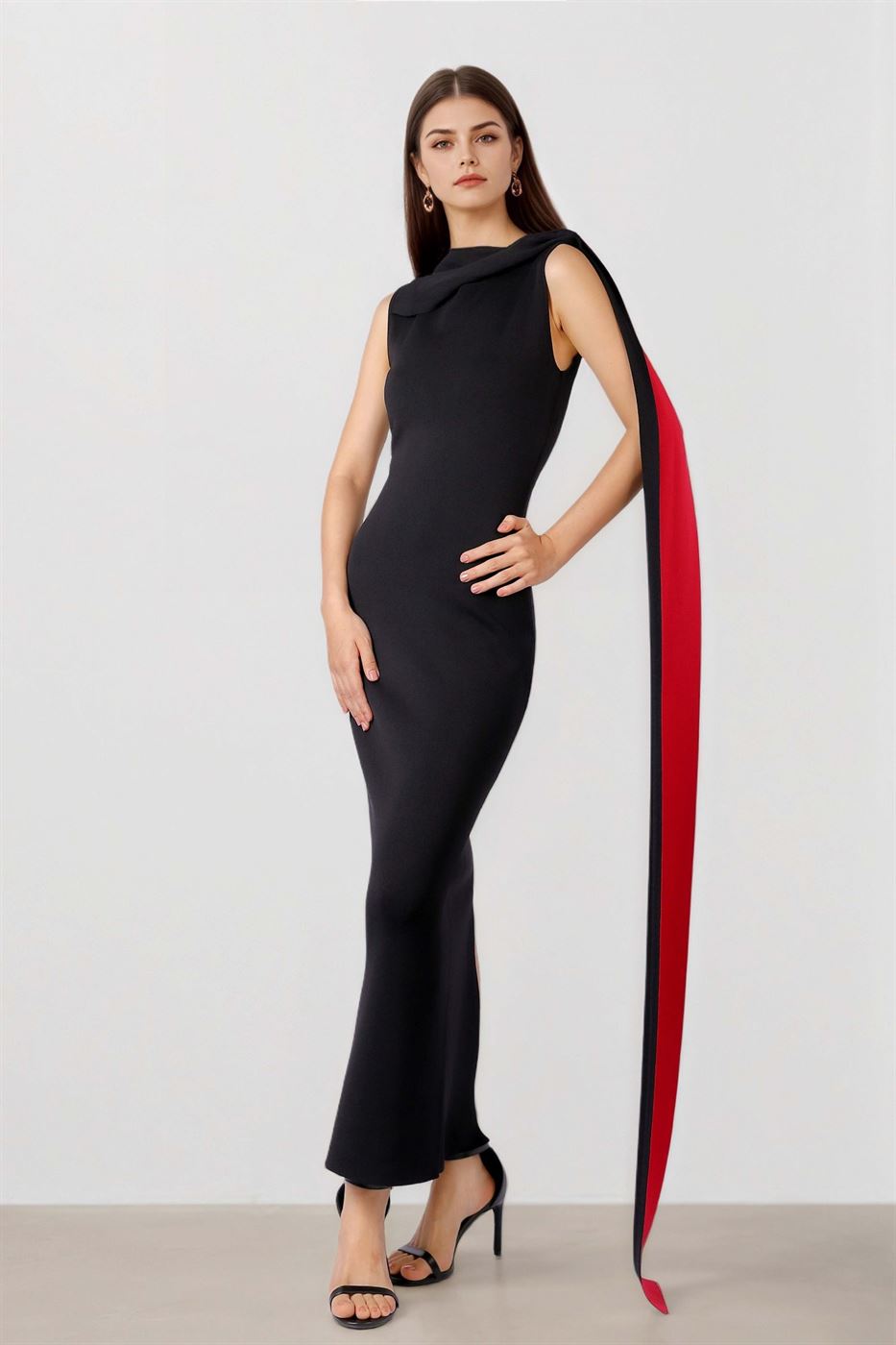 Knit Dress with Shoulder Scarf