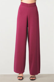 Burgundy Wide-Leg Knit Pants