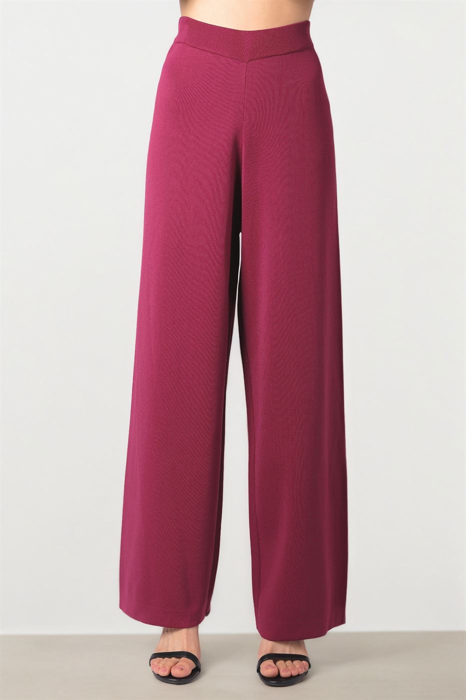 Burgundy Wide-Leg Knit Pants