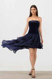 Velvet Dress with Chiffon Ruffle Hem