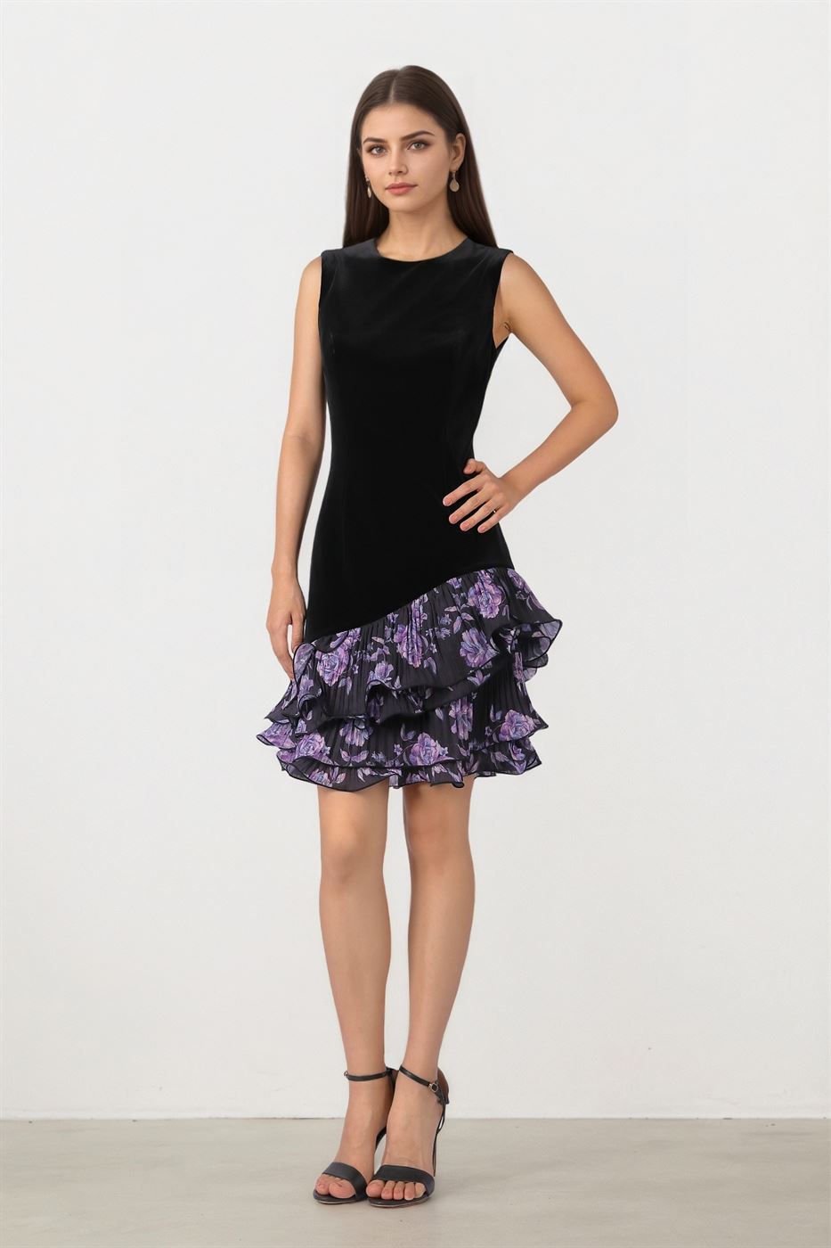 Floral Ruffle Velvet Dress