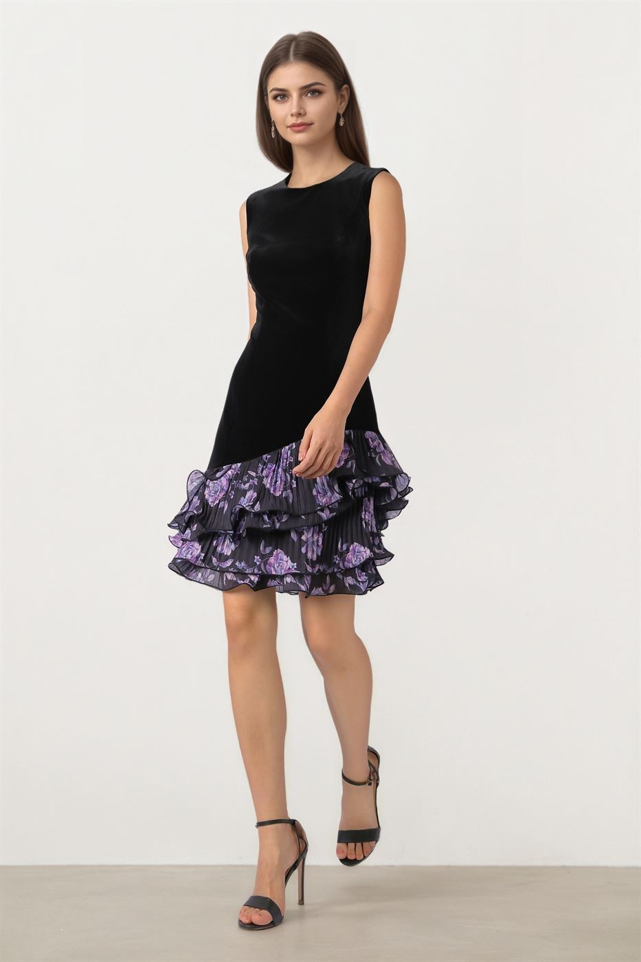 Floral Ruffle Velvet Dress