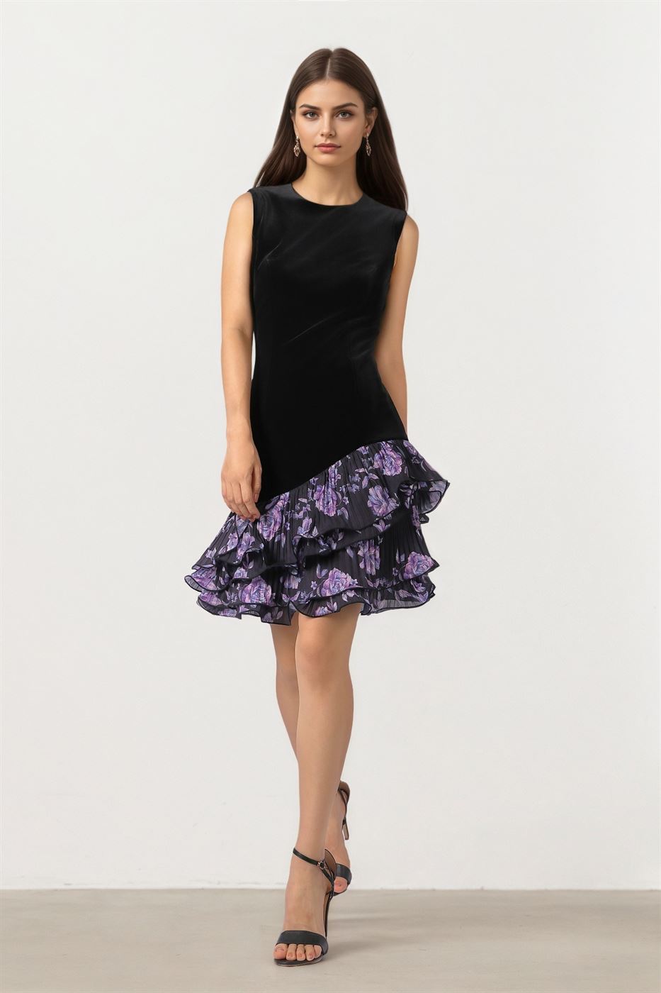 Floral Ruffle Velvet Dress