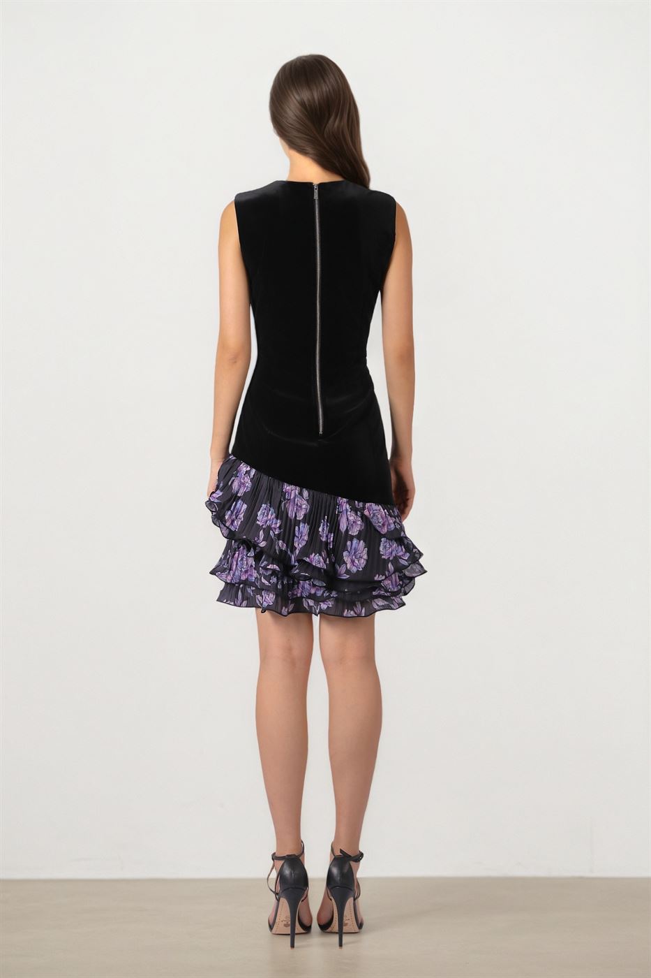 Floral Ruffle Velvet Dress