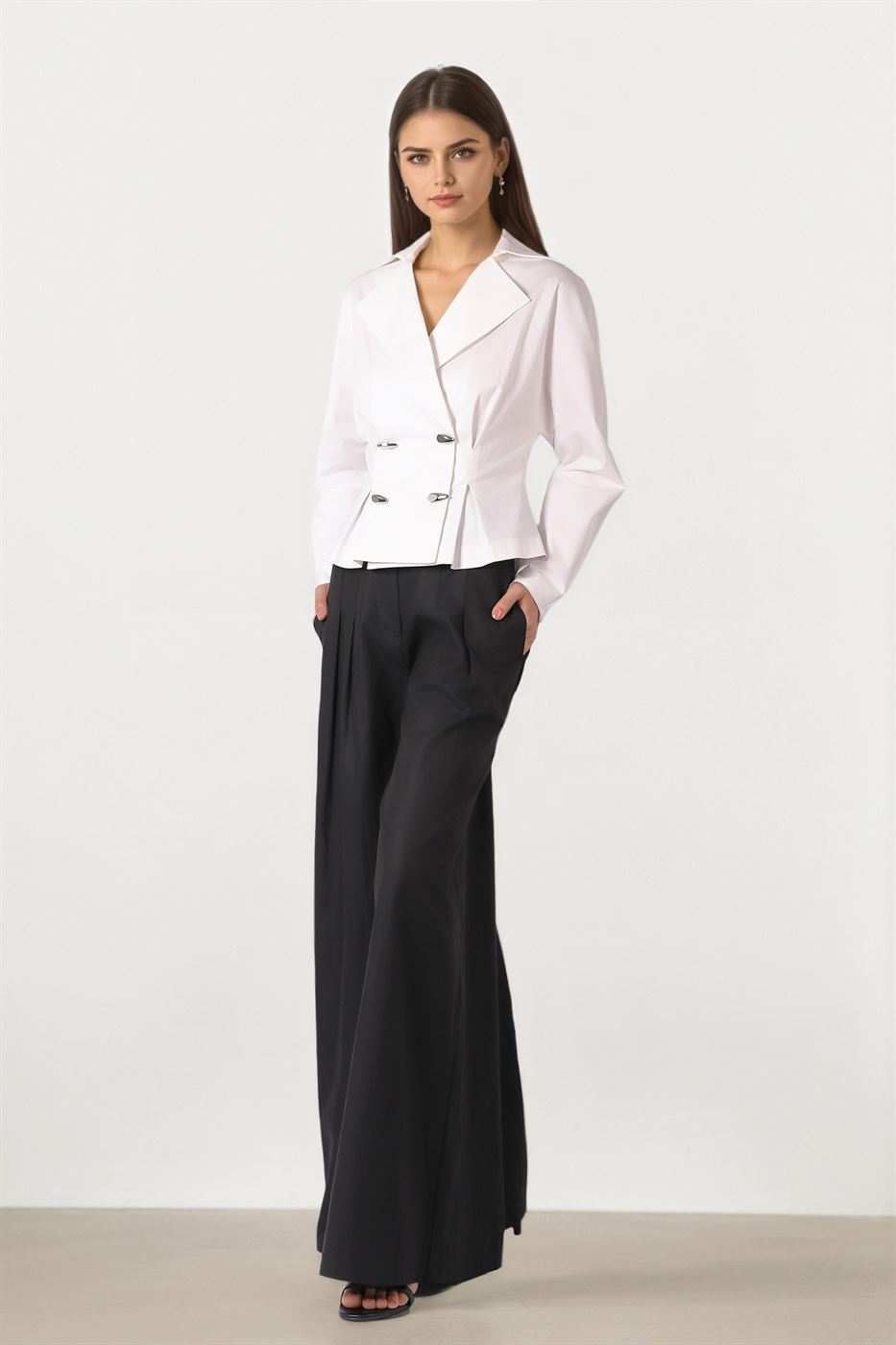 Crepe Wide-Leg Pants With Belt