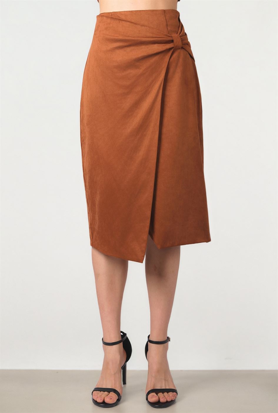 Dark Orange Suede Wrap Skirt