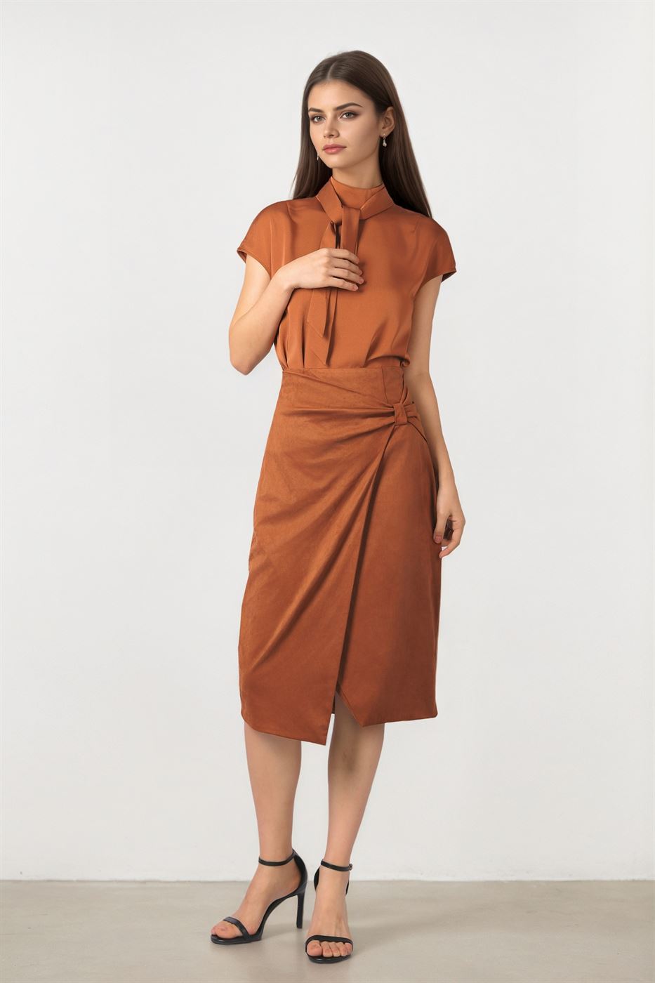 Dark Orange Suede Wrap Skirt