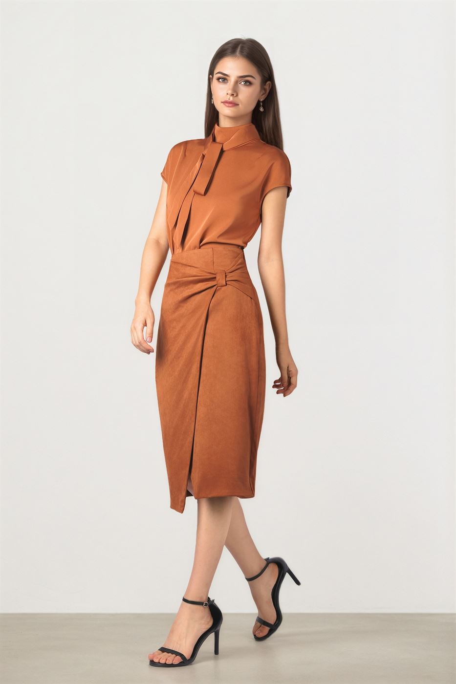 Dark Orange Suede Wrap Skirt