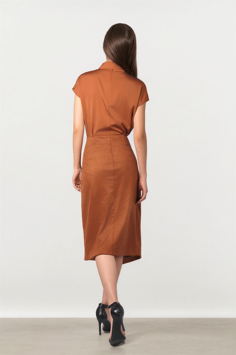 Dark Orange Suede Wrap Skirt