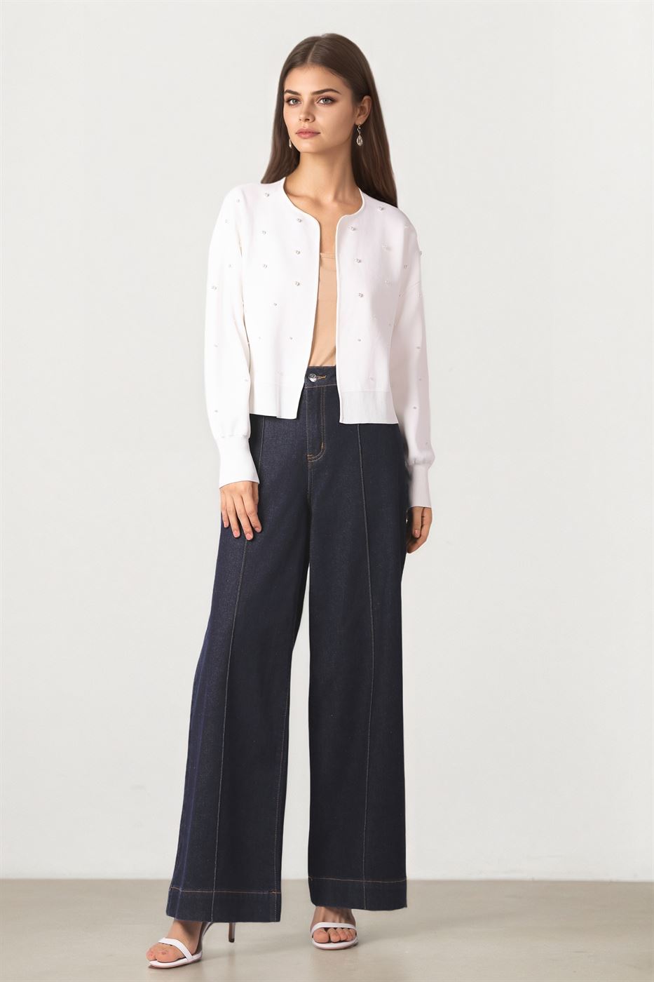 Pearl-Embellished Cropped Cardigan