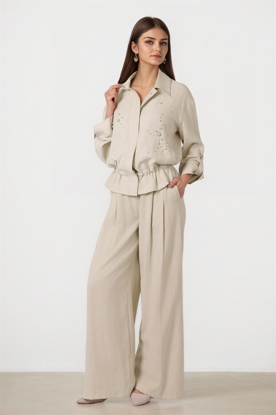 Beige Top With Pearls