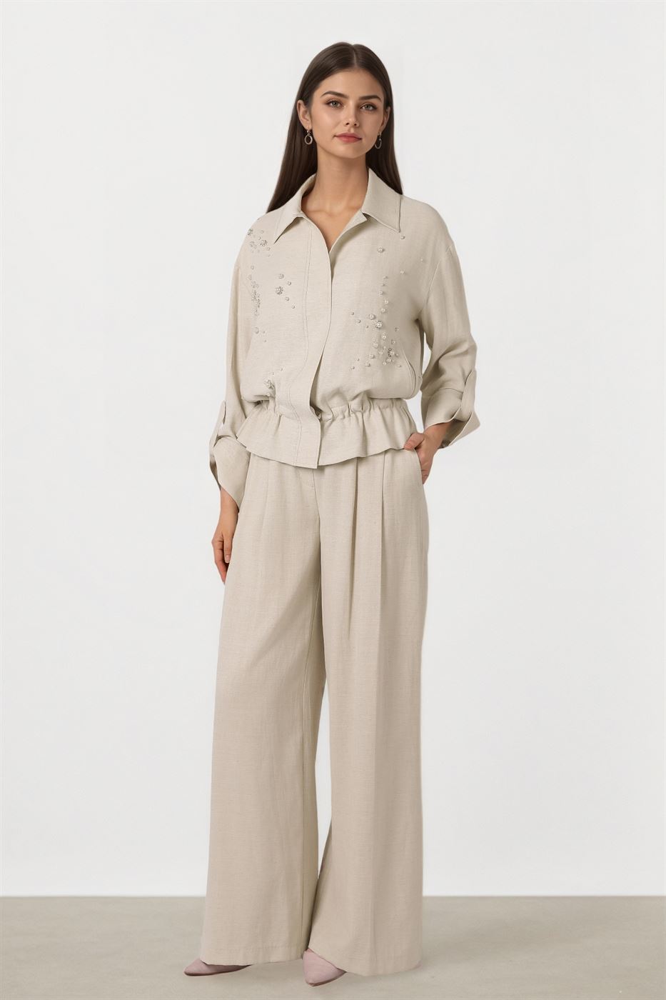 Beige Top With Pearls