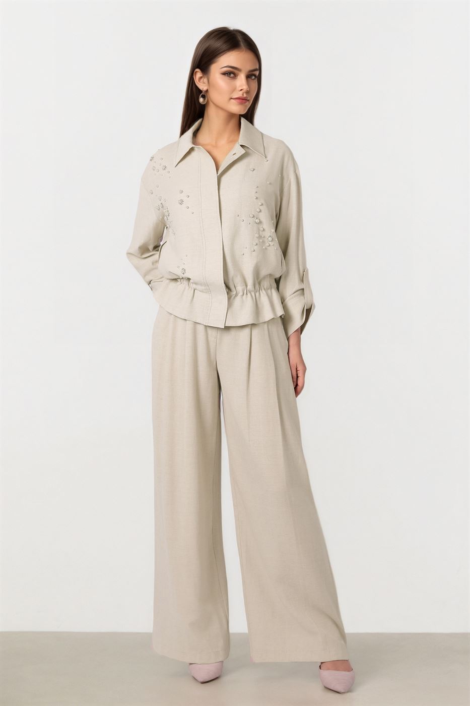 BEIGE WIDE LEG PANTS