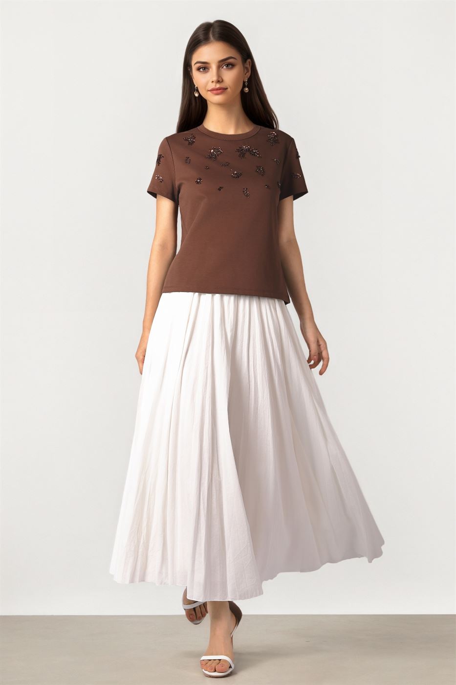 EMBELLISHED BROWN T-SHIRT