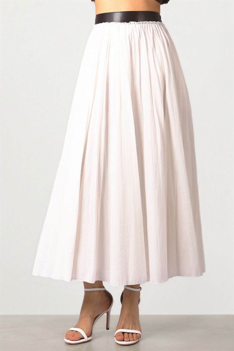 White Skirt with Leather Waistband