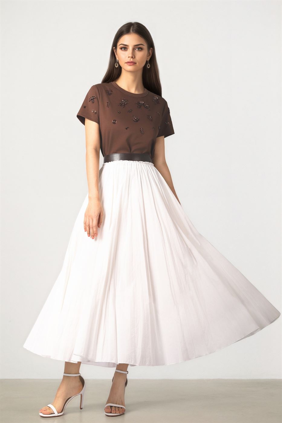 White Skirt with Leather Waistband