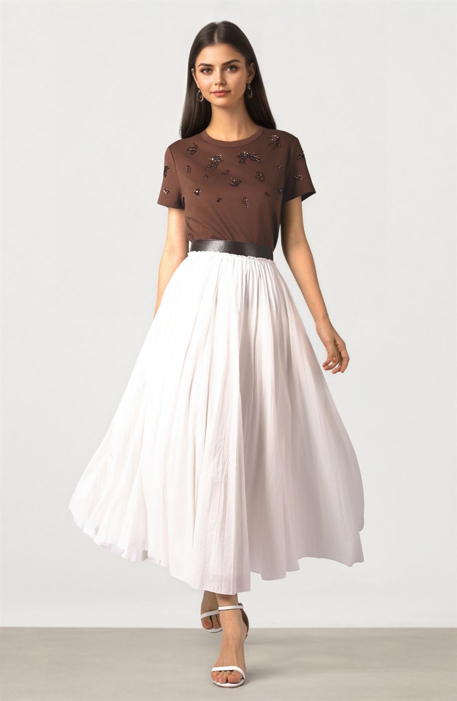 White Skirt with Leather Waistband