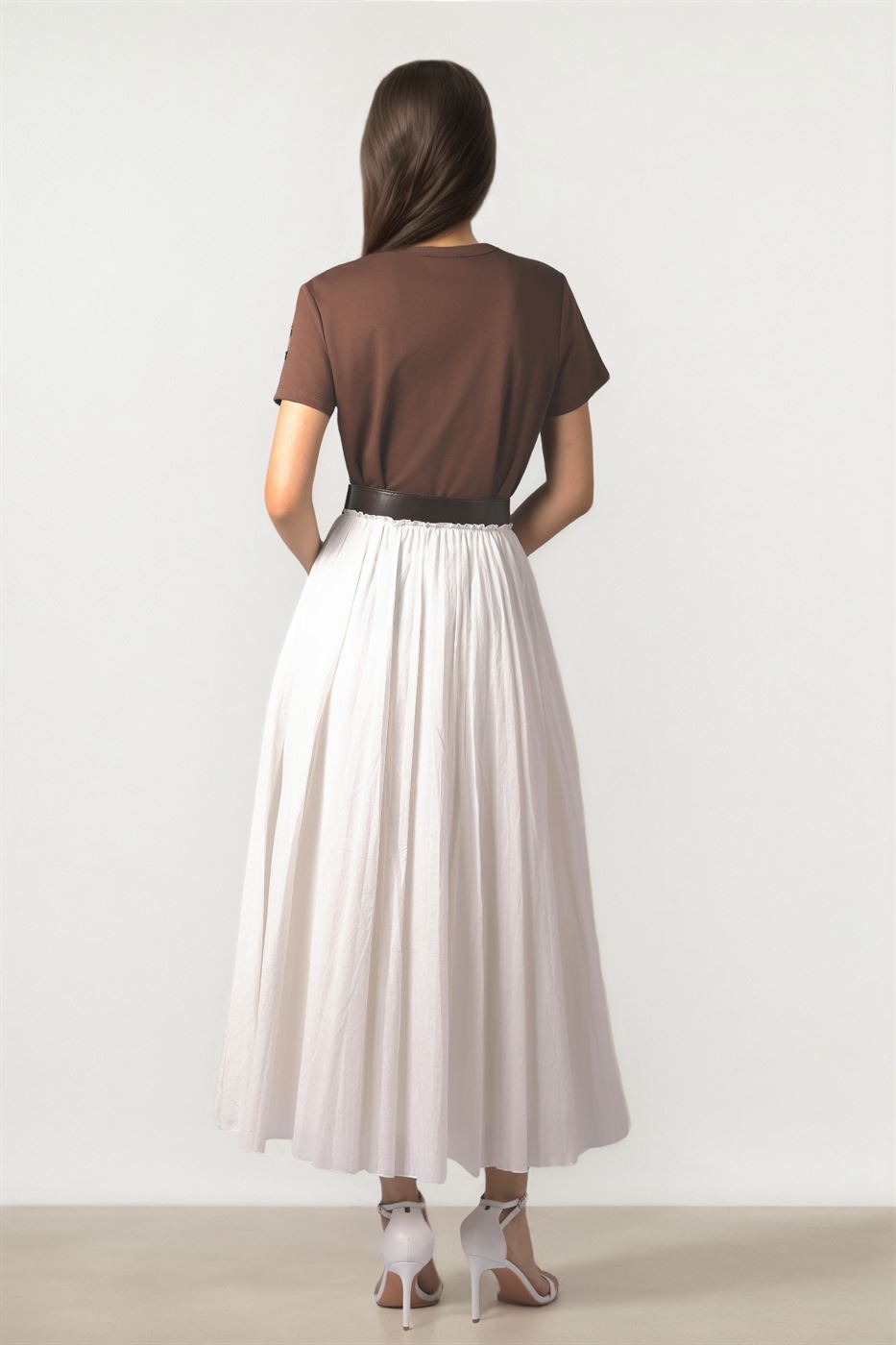 White Skirt with Leather Waistband