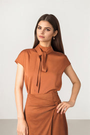 Satin Tie-Neck Blouse