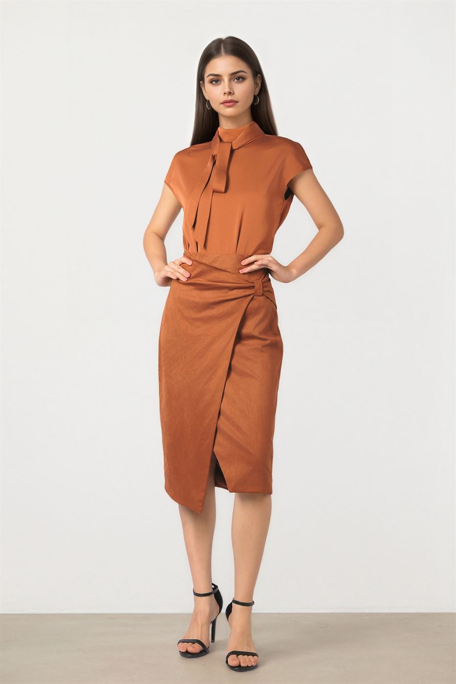 Satin Tie-Neck Blouse