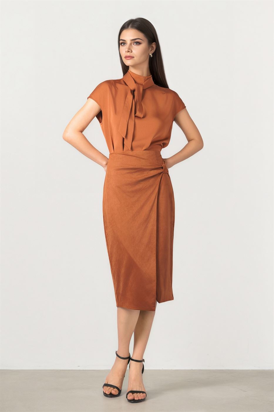 Satin Tie-Neck Blouse