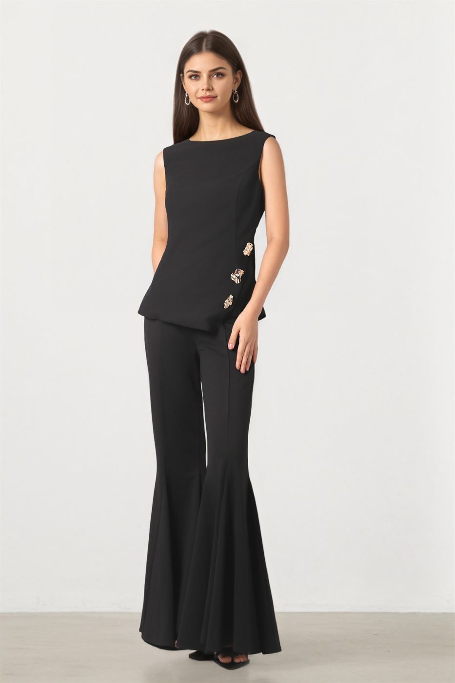 Black Top With Gold Statement Detail