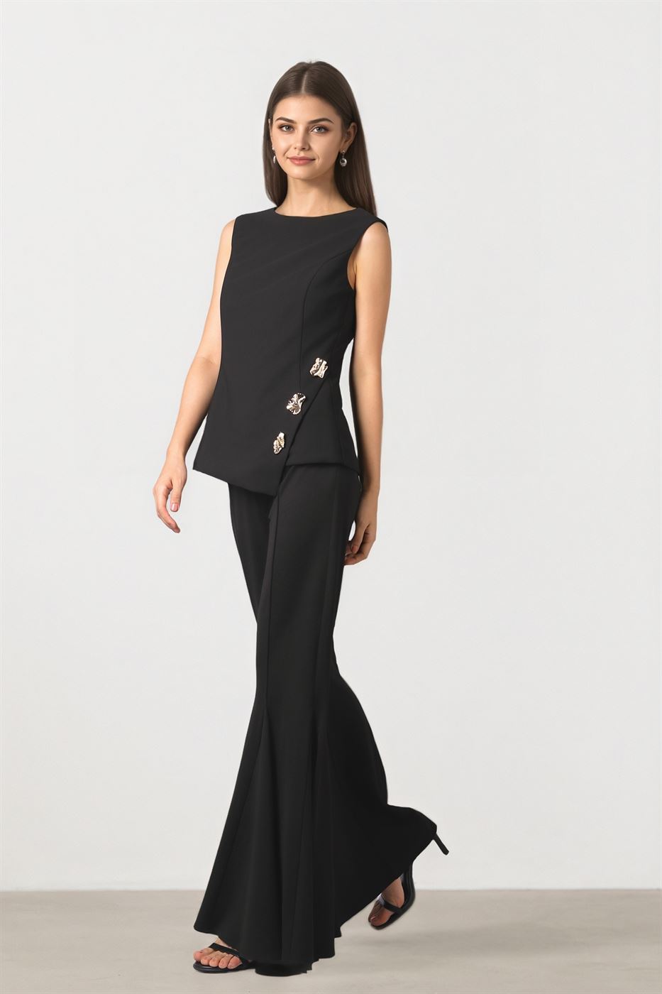 Black Top With Gold Statement Detail