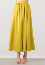 Olive Taffeta Midi Skirt