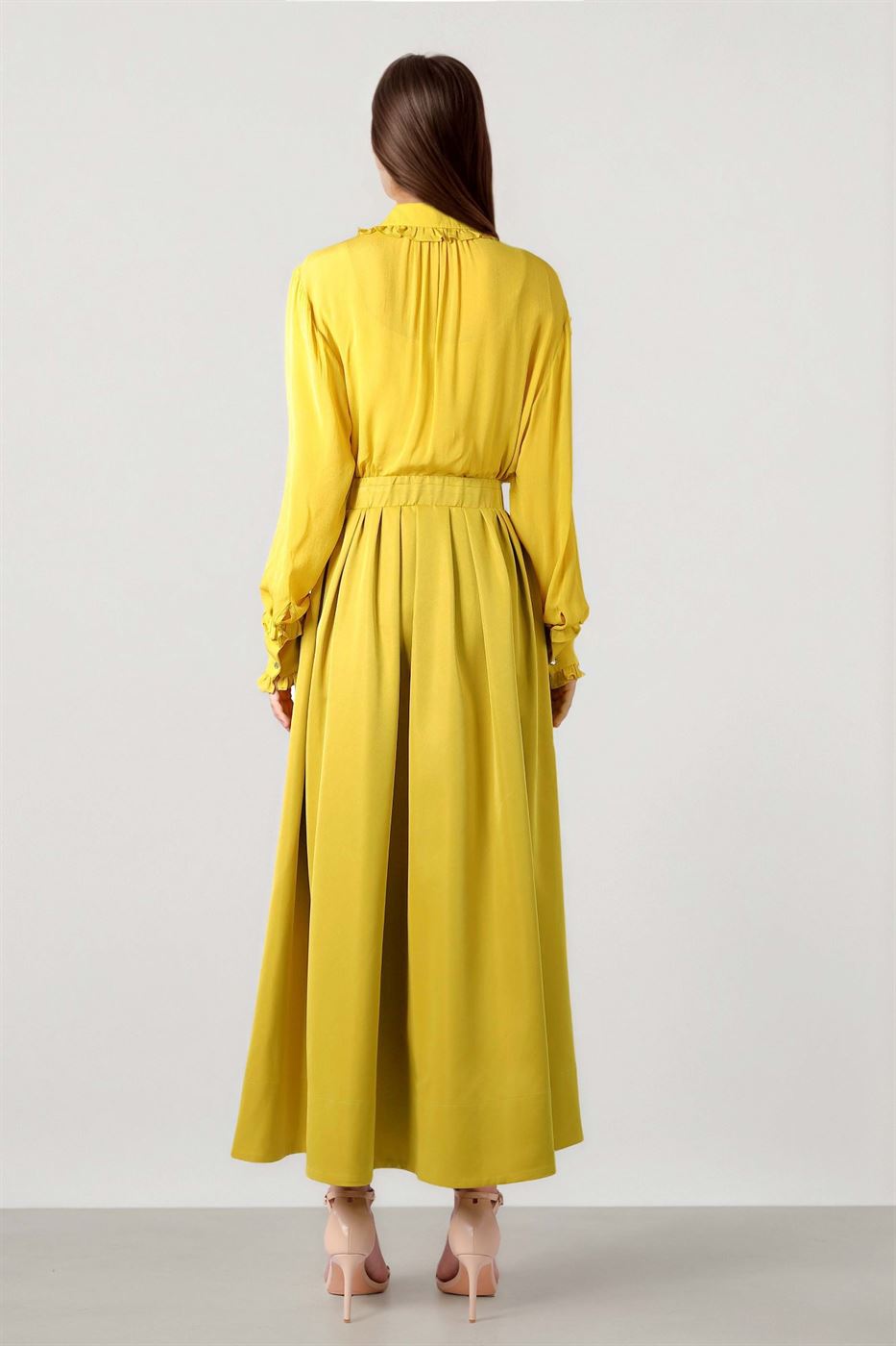 Olive Taffeta Midi Skirt