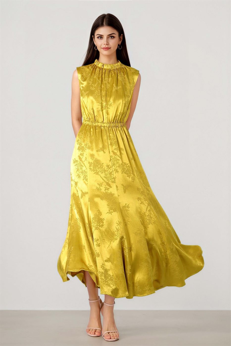 pleated sleeveless midi dress LILYSILK Female Silk Dress High Neck - Light Apricot 100% Grade 6A Silk