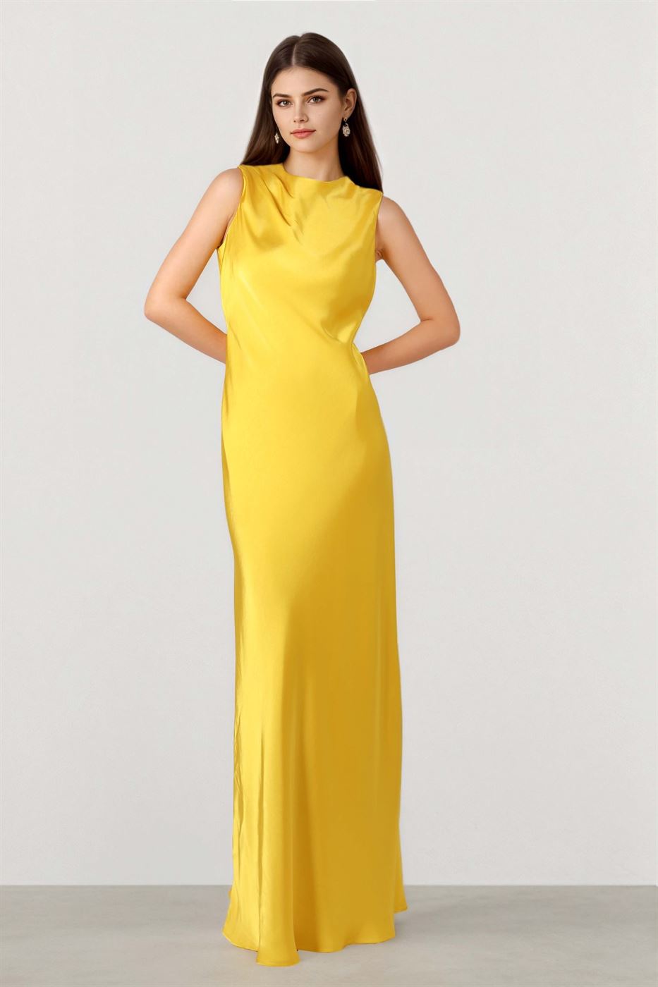 Elegant Satin Dress with Boat Neck